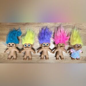 Vintage 1991 TNT 4.5" Troll Dolls Lot x5 w/ Diff Color Eyes